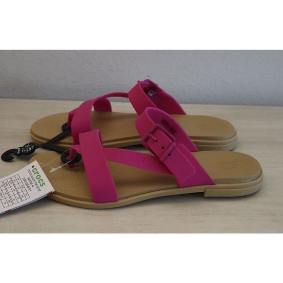 Crocs 206108-6TH Women's Sz 9 Fuchsia Fun/Tan Tulum Toe Post Sandals - Picture 5 of 8